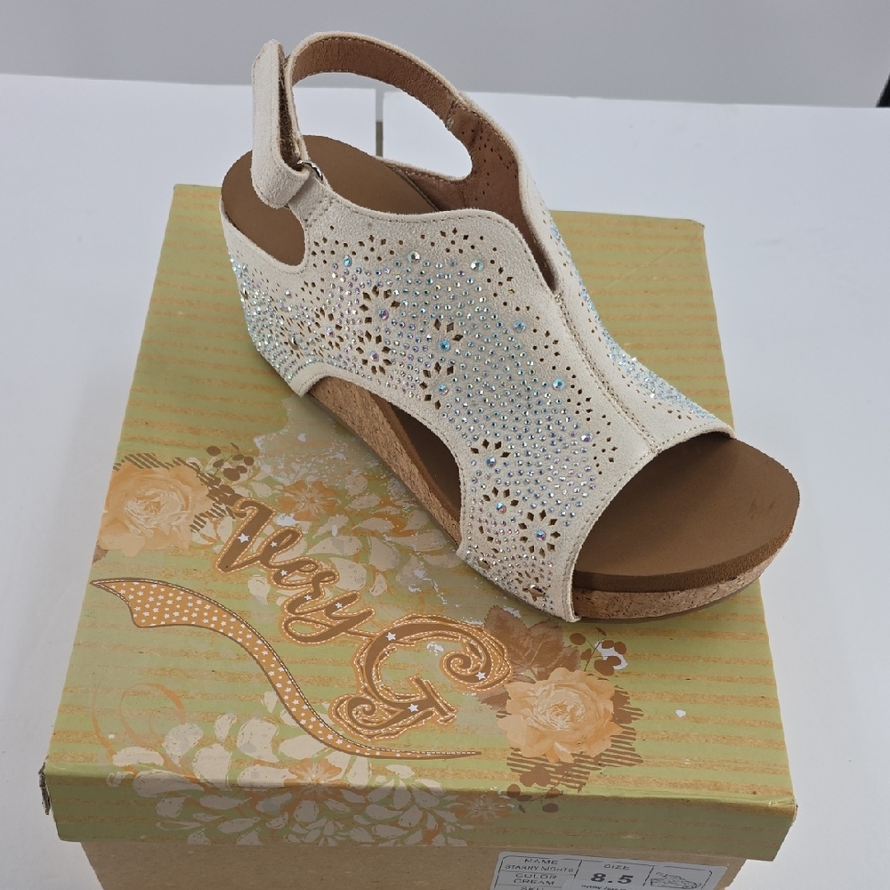 Gypsy Jazz Cream Wedge Sandals with Rhinestones
